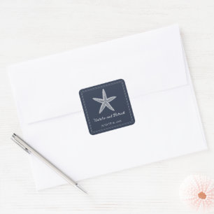 Navy Starfish Wedding Stickers