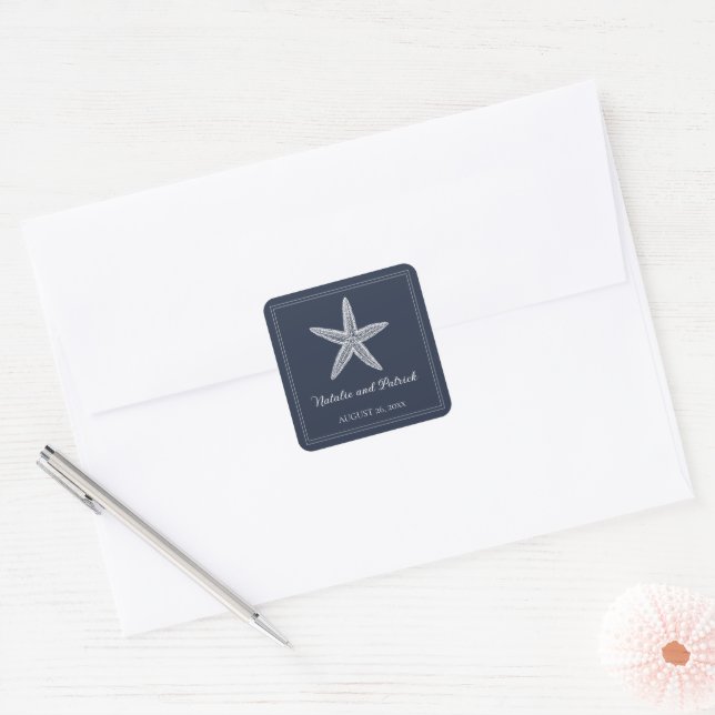 Navy Starfish Wedding Stickers (Envelope)