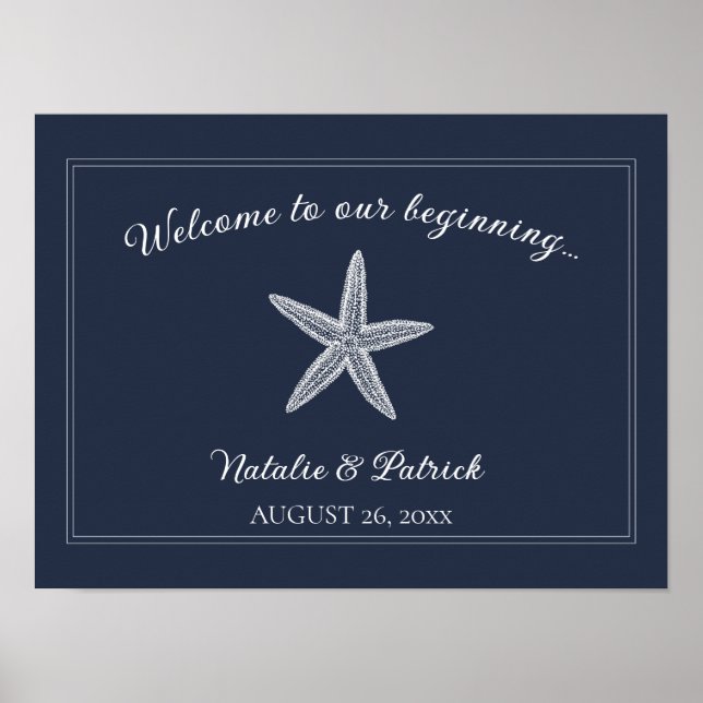 Navy Starfish Wedding Welcome Poster (Front)