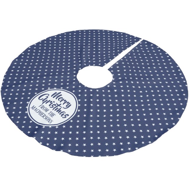 Navy Stars Christmas Tree Skirt (Angled)