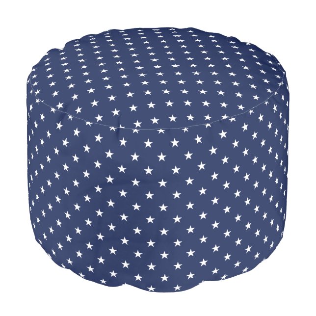 Navy Stars Round Pouf (Angled Front)