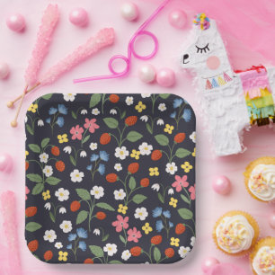 Navy Strawberry birthday Paper Plates