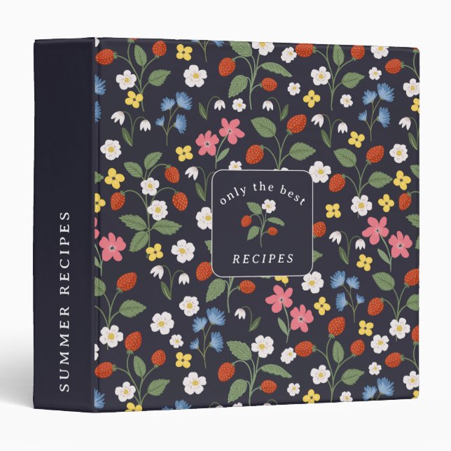 Navy Strawberry pattern recipes Binder (Front/Spine)