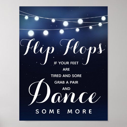 Navy String of lights  flip flops wedding sign