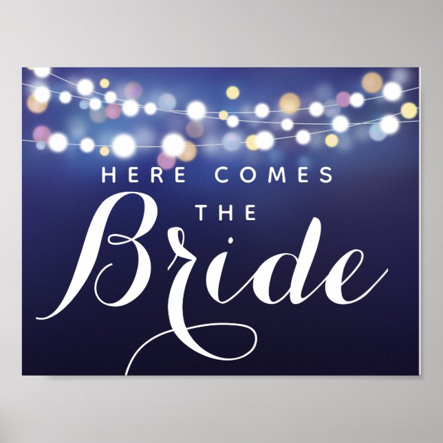 Navy String of lights here comes the bride Poster (Front)