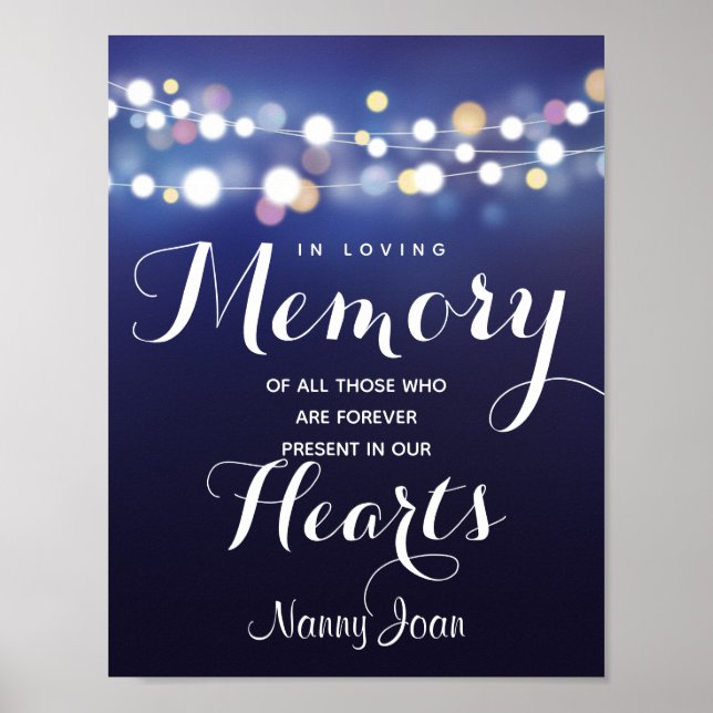 Navy String of lights In loving memory sign (Front)