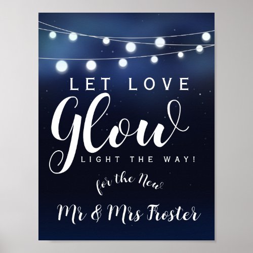 Navy String of lights Let love glow wedding party Poster