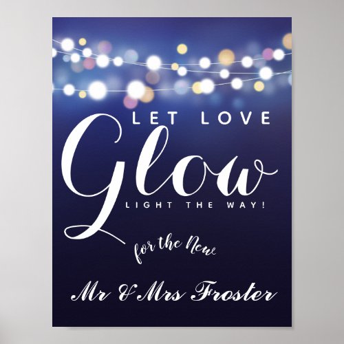 Navy String of lights Let love glow wedding party Poster