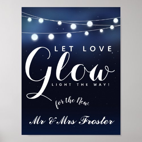 Navy String of lights Let love glow wedding party Poster