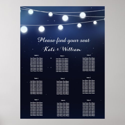 Navy string of lights Seating plan Poster
