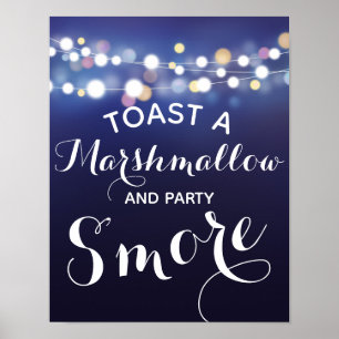 Navy string of lights s'more wedding or party sign