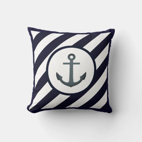 Navy Stripe Anchor Throw Pillow