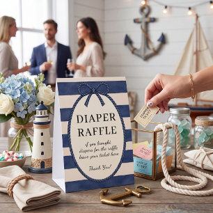 Navy Stripe Baby Shower Diaper Raffle Tickets Paper Table Tent