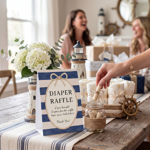 Navy Stripe Baby Shower Diaper Raffle Tickets Paper Table Tent