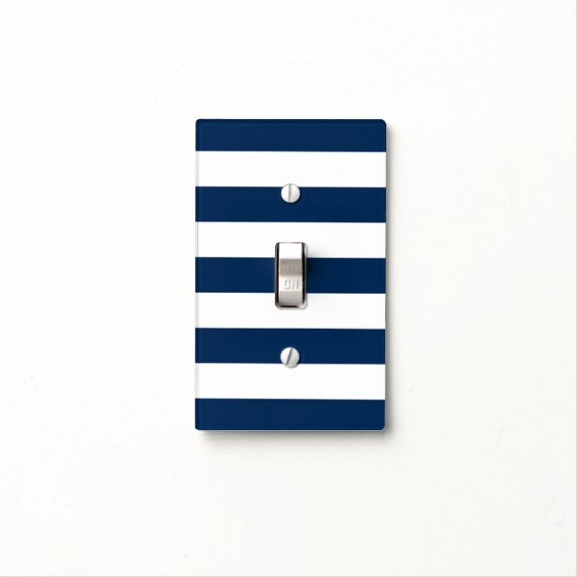 Navy Stripe Light Switch Cover (In Situ)