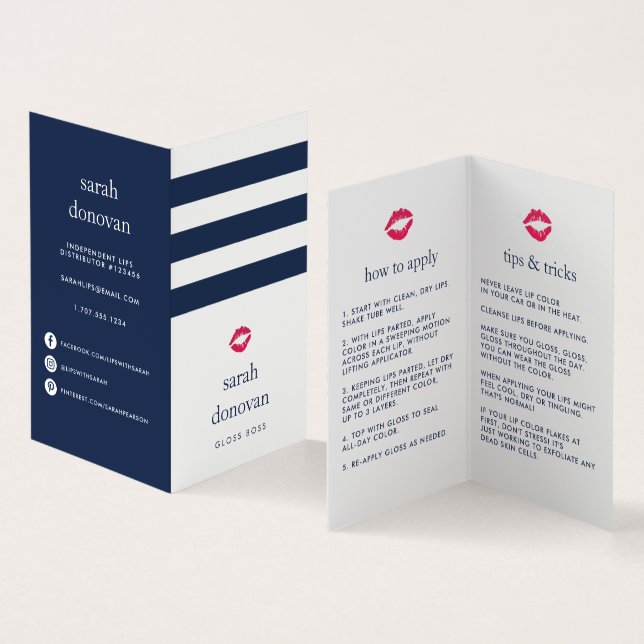 Navy Stripe | Lip Product Distributor Business Card (Inside and Outside)