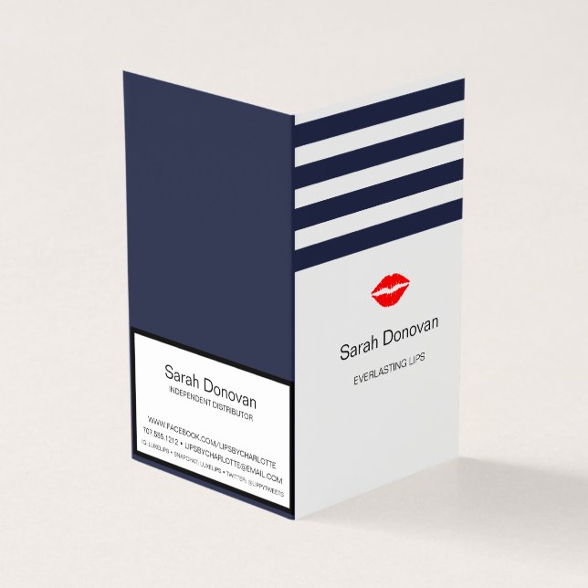 Navy Stripe Lip Product Distributor Tips & Tricks Business Card (Outside)