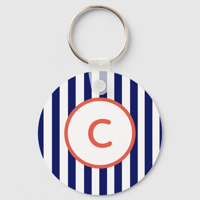 Navy Stripe Monogram Keychain (Front)