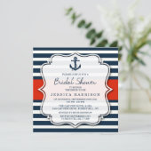 Navy Stripe Nautical Anchor Bridal Shower Invitation (Standing Front)