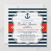 Navy Stripe Nautical Anchor Bridal Shower Invitation (Front)