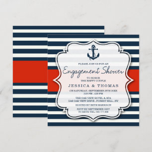 Navy Stripe Nautical Anchor Engagement Shower Invitation