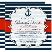 Navy Stripe Nautical Wedding Rehearsal Dinner Invitation
