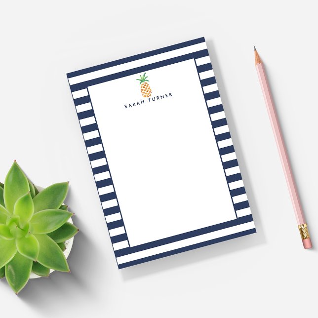 Navy Stripe Pineapple Personalized Post-it Notes (Creator Uploaded)