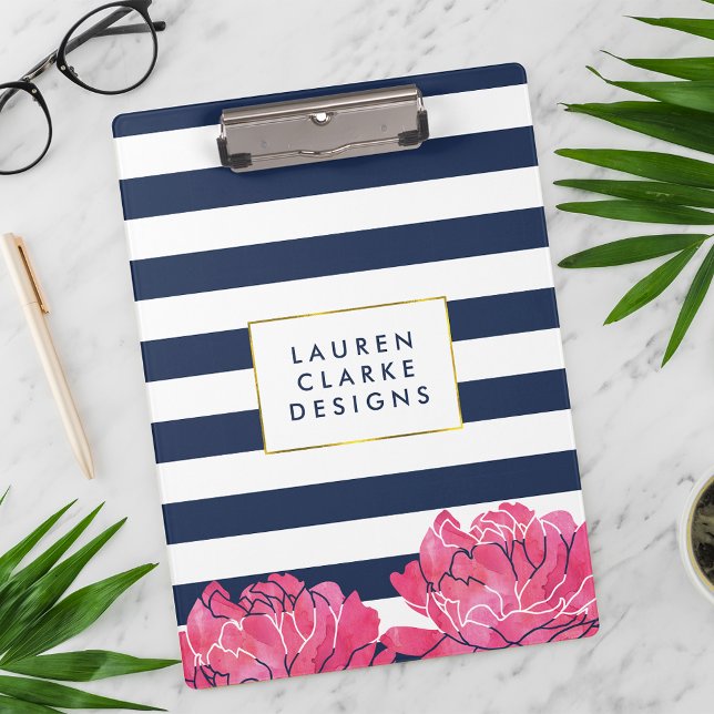 Navy Stripe & Pink Peony Clipboard (Creator Uploaded)