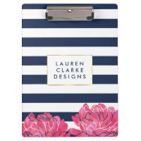 Navy Stripe & Pink Peony Clipboard