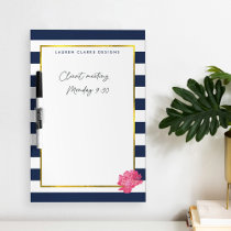 Navy Stripe & Pink Peony Dry Erase Board