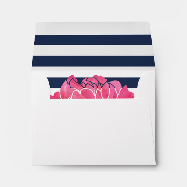 Navy Stripe & Pink Peony Envelope (Back (Bottom))