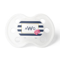 Navy Stripe & Pink Peony Monogram Pacifier