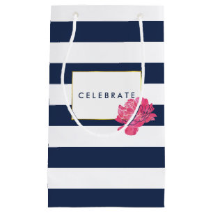 Navy Stripe & Pink Peony Personalized Gift Bags