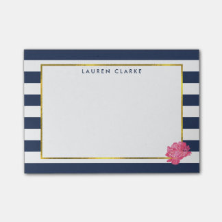 Navy Stripe & Pink Peony Post-it® Notes