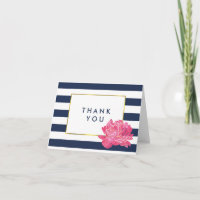 Navy Stripe & Pink Peony Thank You Cards