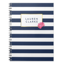 Navy Stripe & Watercolor Pink Peony Notebook Navy Stripe & Watercolor Pink Peony Notebook