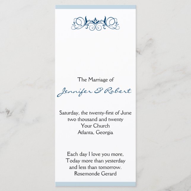 Navy Stripe with Floral Accent Wedding Program (Front)