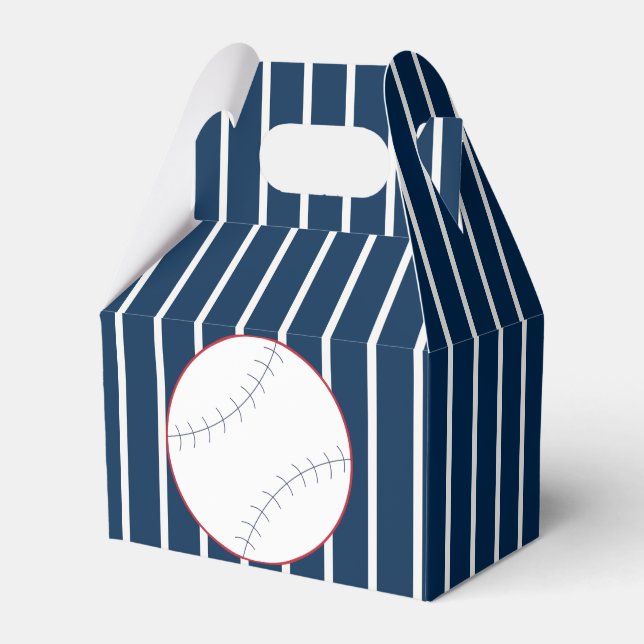 Navy Striped Baseball Favor Box (Front Side)