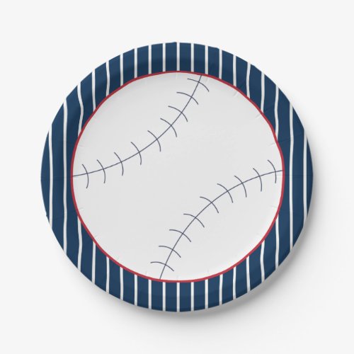 Navy Striped Baseball Paper Plate