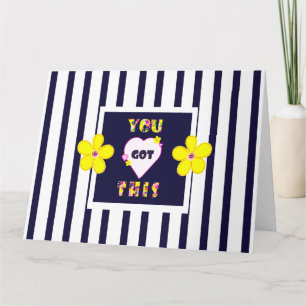 Navy Striped Bright Yellow Art Flower Card