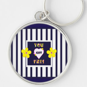 Navy Striped Bright Yellow Art Flower Keychain