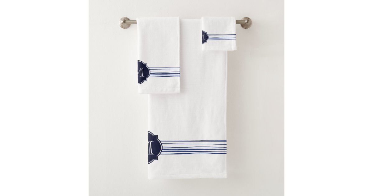 Navy Striped Monogram Bath Towel Set | Zazzle