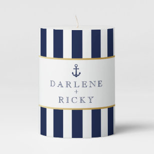 Navy Striped, Nautical Pillar Candle