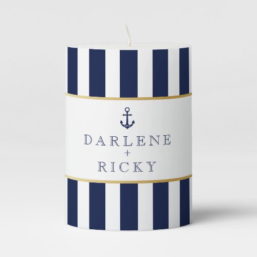 Navy Striped Nautical Pillar Candle