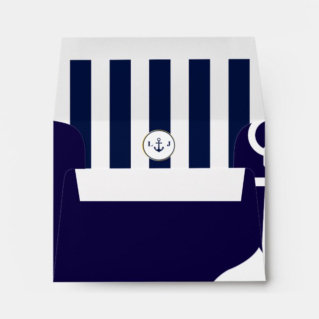 Navy Striped, Nautical Wedding Response Envelope (Back (Bottom))