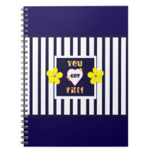 Navy Striped Notebook Bright Yellow Art Flower