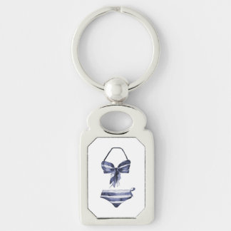 Navy Striped Vintage Swimsuit Bikini Keychain