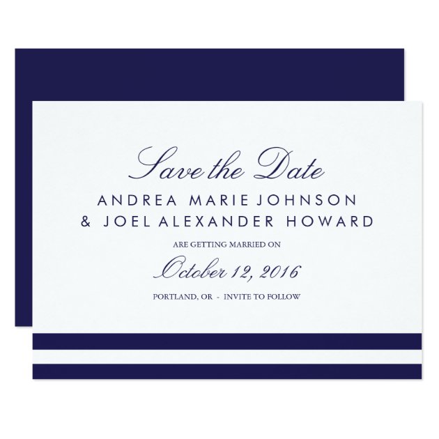 Navy Striped Wedding Save The Date Card