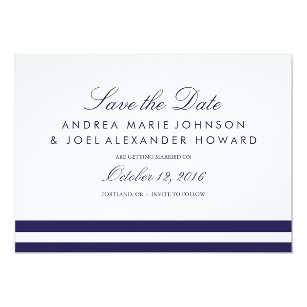 Navy Striped Wedding Save The Date Card