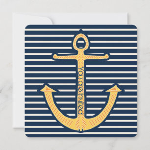 Navy Stripes Anchor Baby Shower Invitation
